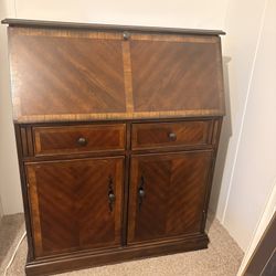 Vintage Drop-Front Secretary Desk – Wood with File Storage