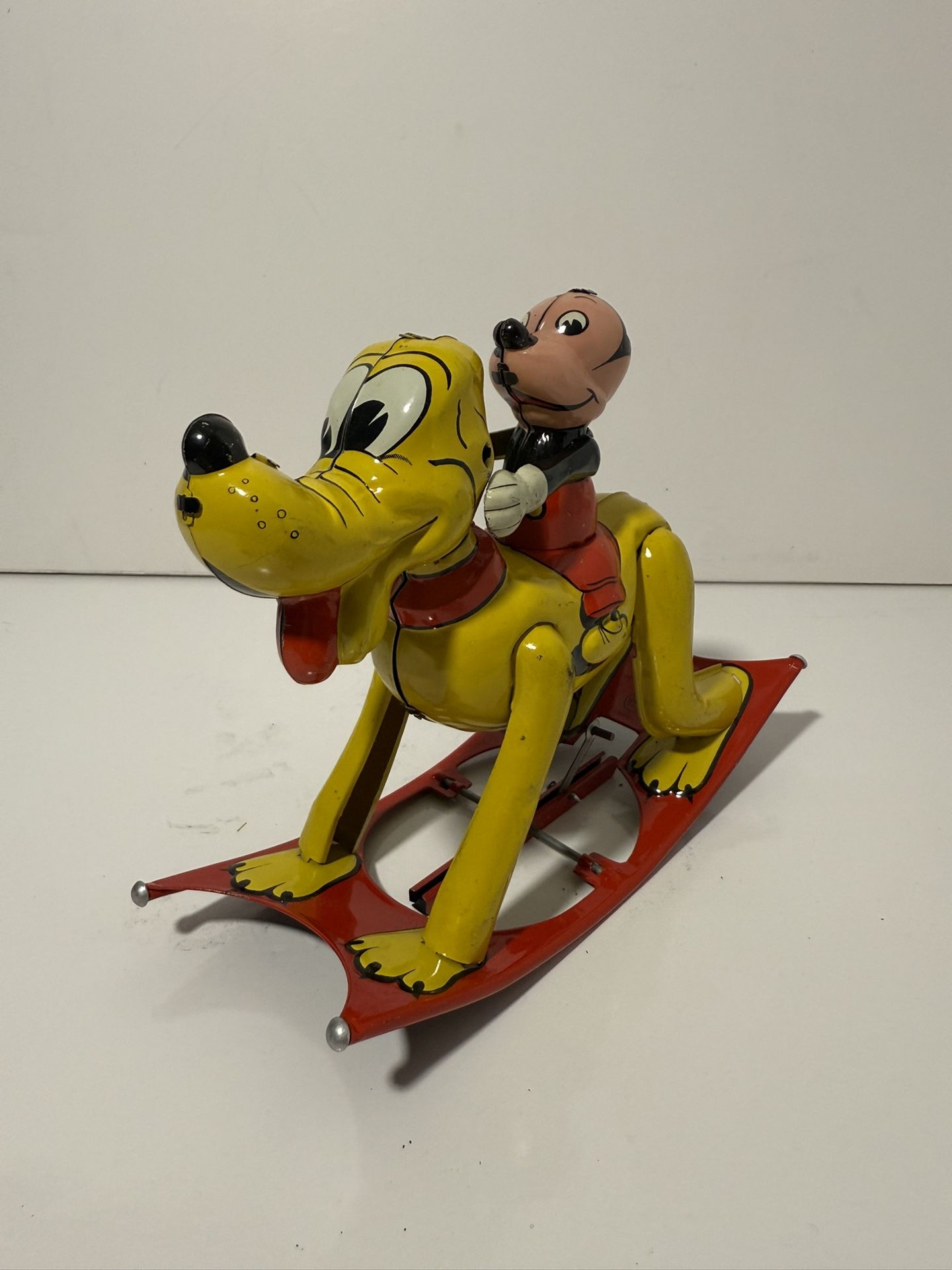 Vintage Tin Linemar Toys-Wind-Up Rocking Mickey on Pluto-Japan