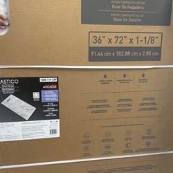 60 in. L x 36 in. W x 1.125 in. H Alcove Solid Composite Stone Shower Pan Base with L/R Drain in Carrara Sand