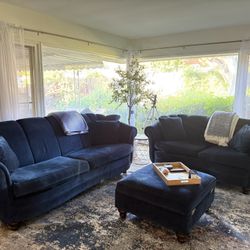 Beautiful Navy Blue Sofa Set and Ottoman
