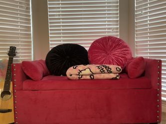 Medium Velour Pink Ottoman Sofa with Storage and 4 Velour Pillows