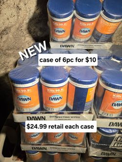 New case of 6pc dawn disinfecting wipes $24.99 retail each case