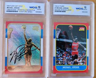 1996-97 Fleer, Michael Jordan Decade of Excellence, and 23kt gold 1986 Michael Jordan Prism Holo Refractor Signature Series Rookie