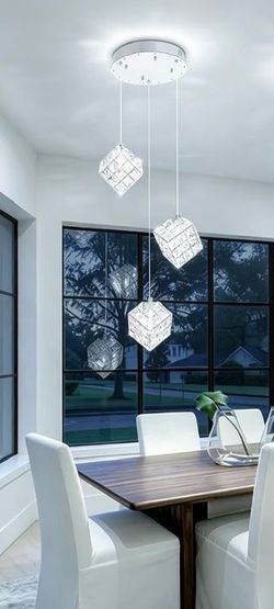 Crystal Cube Pendant Chandelier Light Fixture w/ Remote