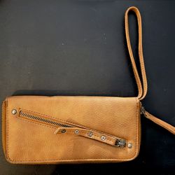 Free People Distressed Vegan Brown Wristlet Wallet