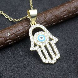 Sparkling Hamsa Hand Necklace with Evil Eye – 18 Gold Plated 925 Silver Hamsa Protection Charm