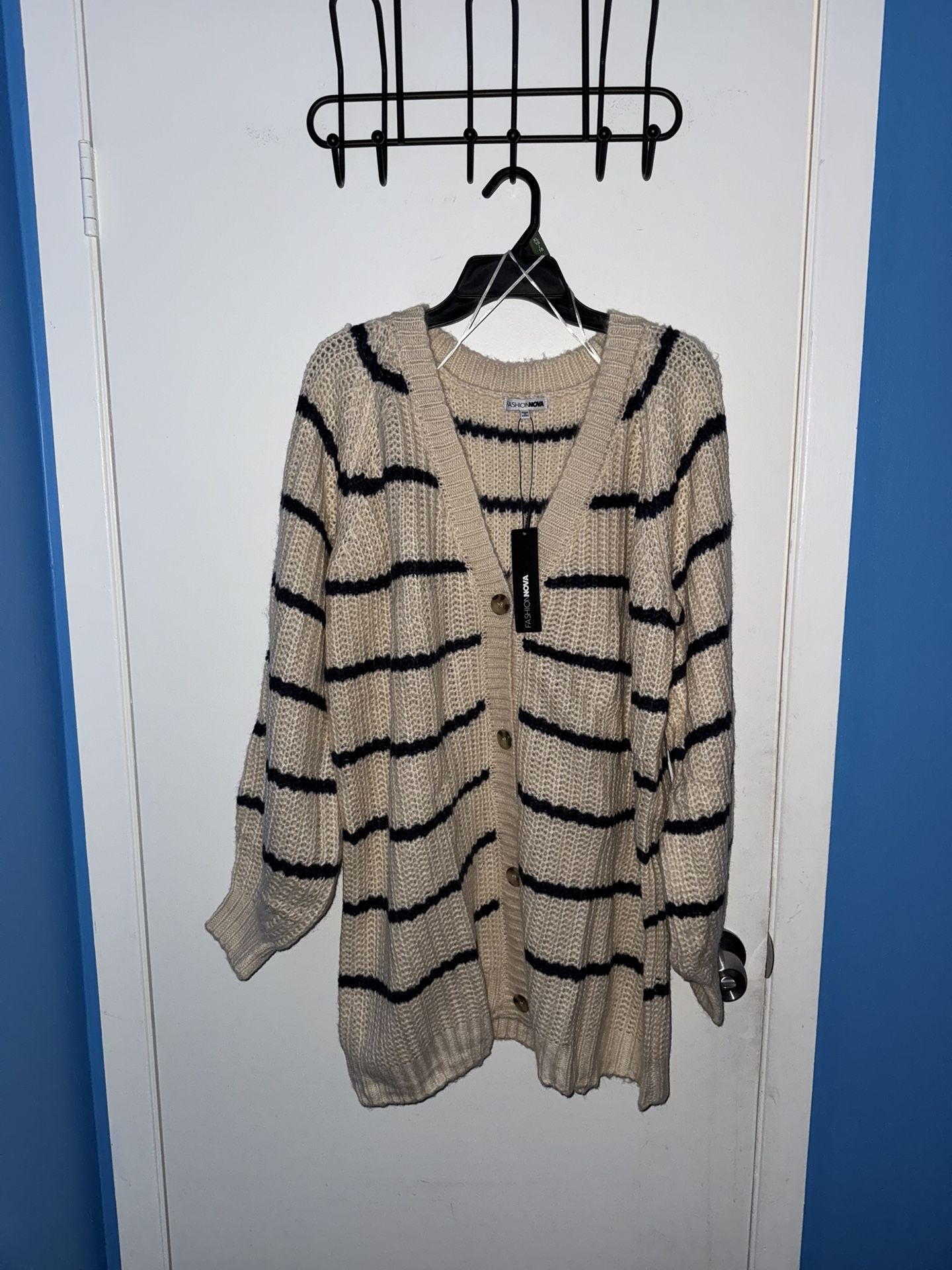 Cozy Stripes Plus Size Knit Cardigan