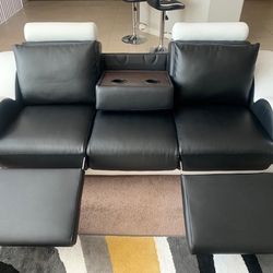 Black & White Leather Sectional Couch 