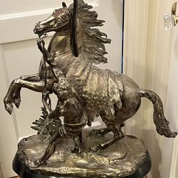 Huge, Antique Silver Bronze, French Sculpture Lamp