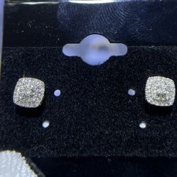 10k Yellow Gold Diamond Square Shape Studs Screwback Earrings 