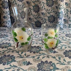 Hand Painted Vase With Matching Wine Glass