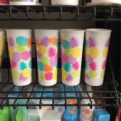 Set of 4 Pineapple Tupperware Cups 16oz