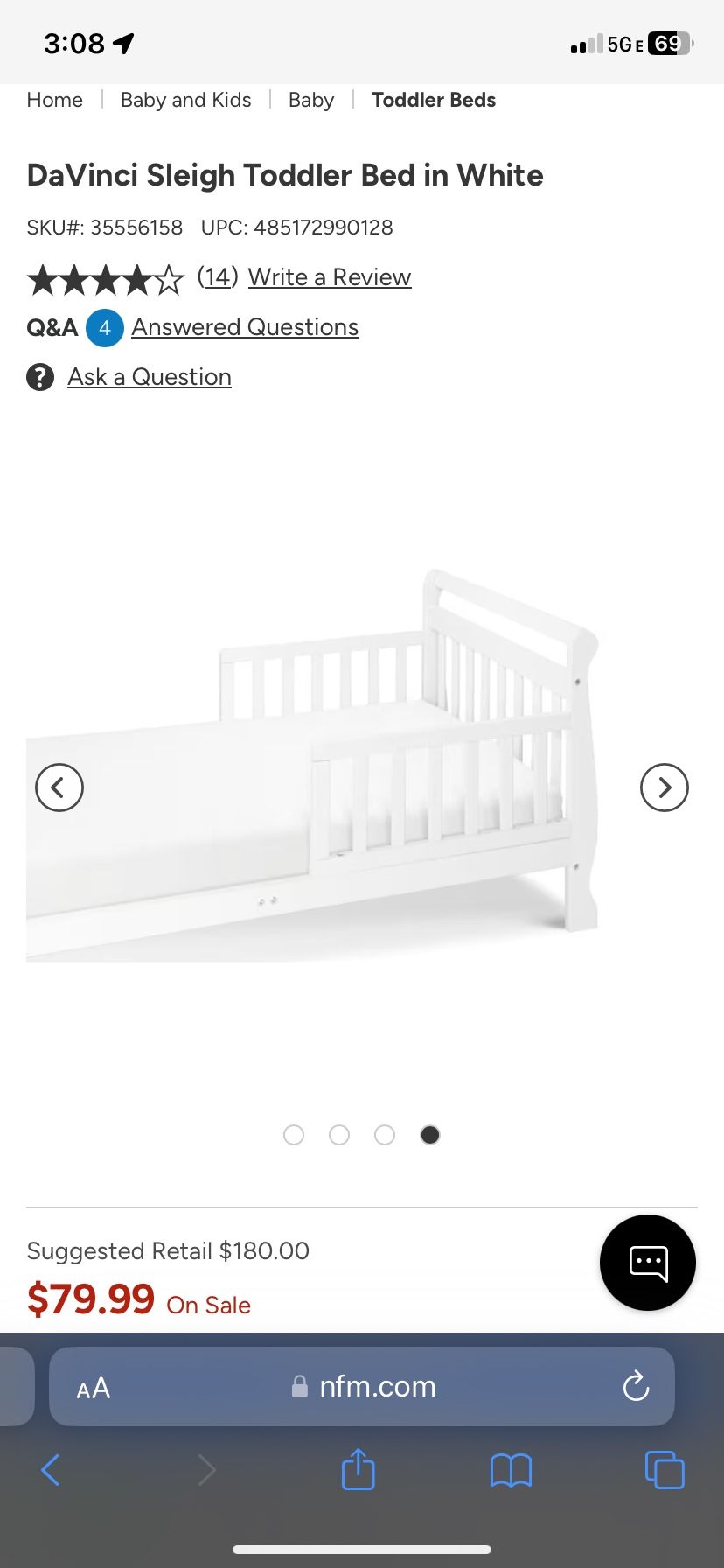 Toddler White Sleigh Bed