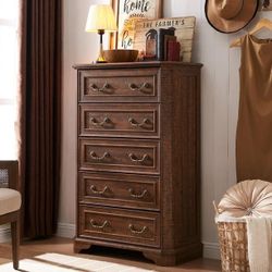  Brown Farmhouse 5 Drawers Dresser, Wood Chest of Drawers, Dressers Organizer