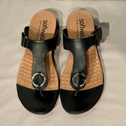 SoftWalk Thong Sandals Black Leather Size 9 – Cushioned Arch Support – Brand  New