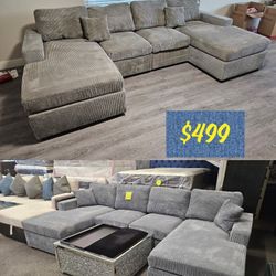 Reduce Price Sectional Doble Chaise $489 Corduroy Fabric Dark Grey Or Grey
