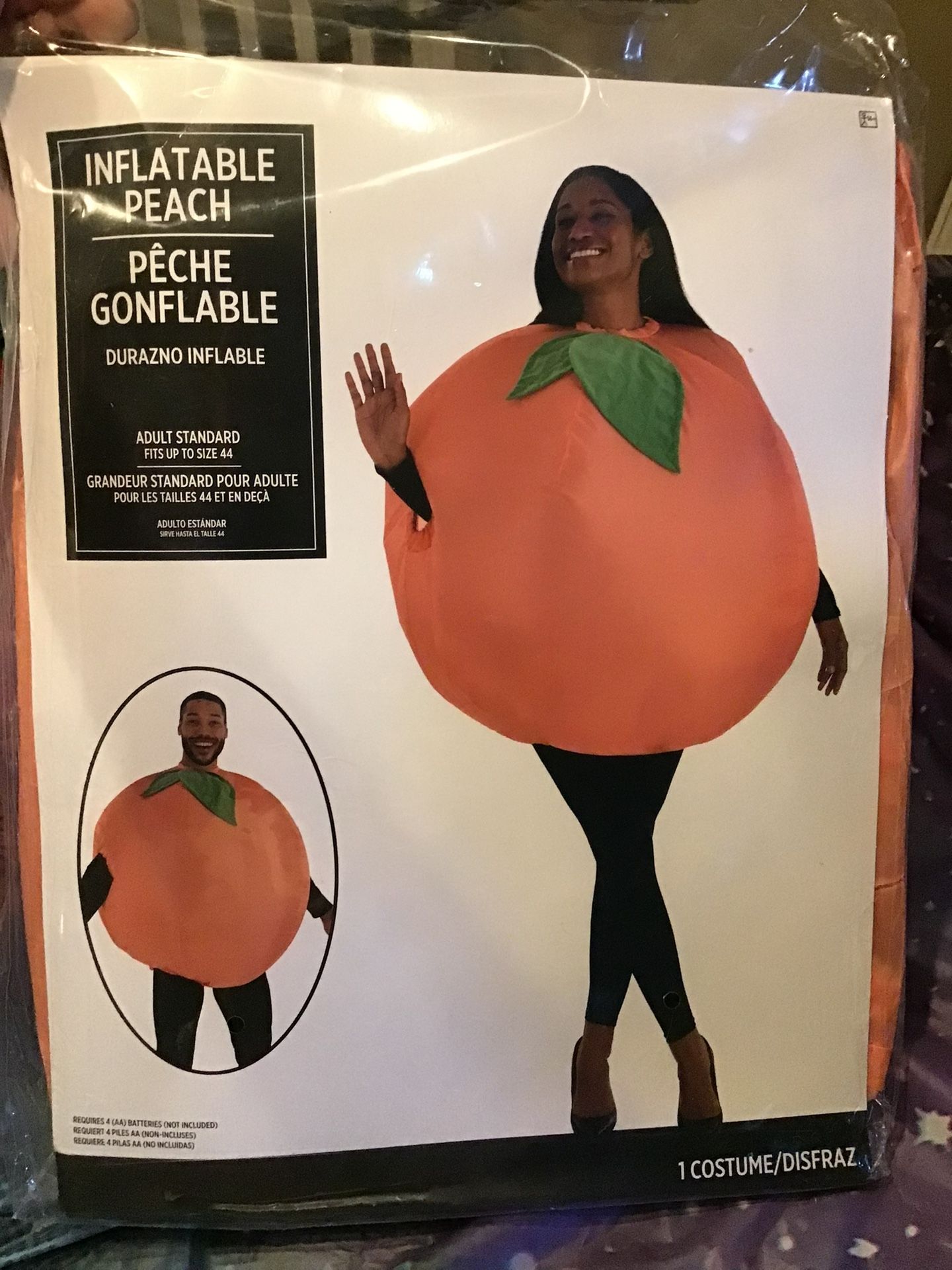 Inflatable Peach Adult Standard 1 Costume Fits Up To Size 44 -NEW