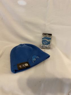 Detroit Lions beanie and playing cards