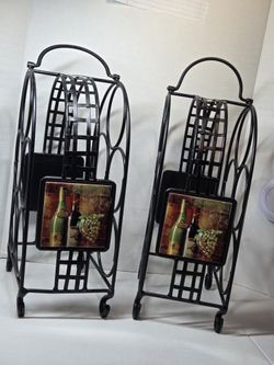 Set of 2 Black wrought iron table top wine racks
