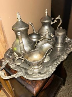 Vintage Pewter Tea Set with Tray