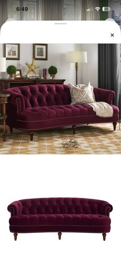 Burgundy velvet couch
