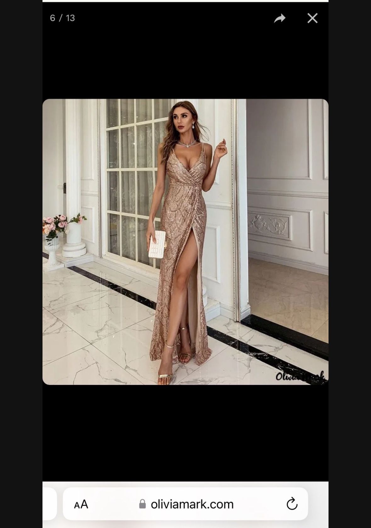 Sequin Maxi Dress With A Slit, Rose Gold, Size l Brand New