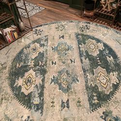 8x8 Round Rug - Teal, Green, Cream