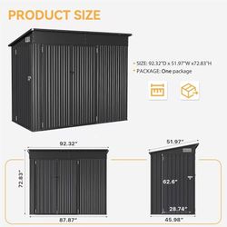 4' x 8' Outdoor Storage Shed with Lockable Triple Doors, Metal Sloped Roof, Tool Storage, Bicycle Storage for Garden, Patio, Yard 