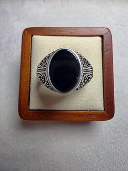 S12 Oval Black Onyx Signet Ring Bezel Set 925 Sterling Silver