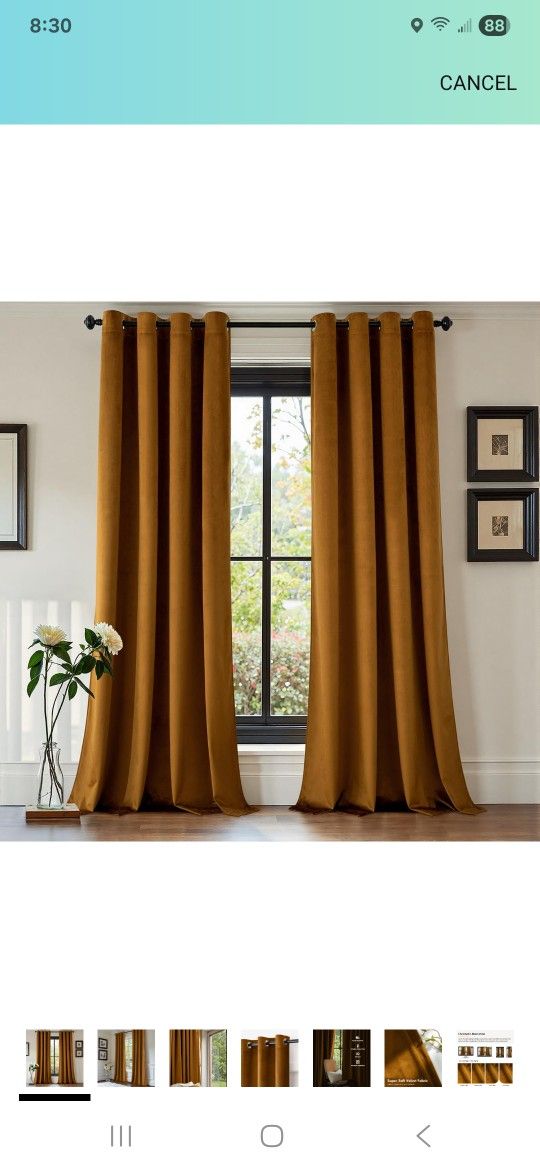 Velvet Curtains 84 Inch Length 2 Panels Set, Golden Brown Luxury Blackout Curtains for Bedroom, Grommet Thermal Insulated Soundproof Room Darkening Wi