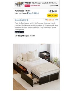 GAZHOME Twin XL Platform Bed Frame with Storage Drawers