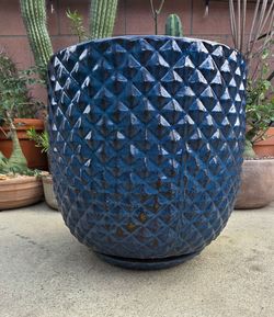 Large Blue Glazed Ceramic Planter Pot