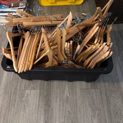 Bin of Wood Hangers