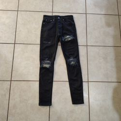 Mens Camo Distressed Skinny Jeans