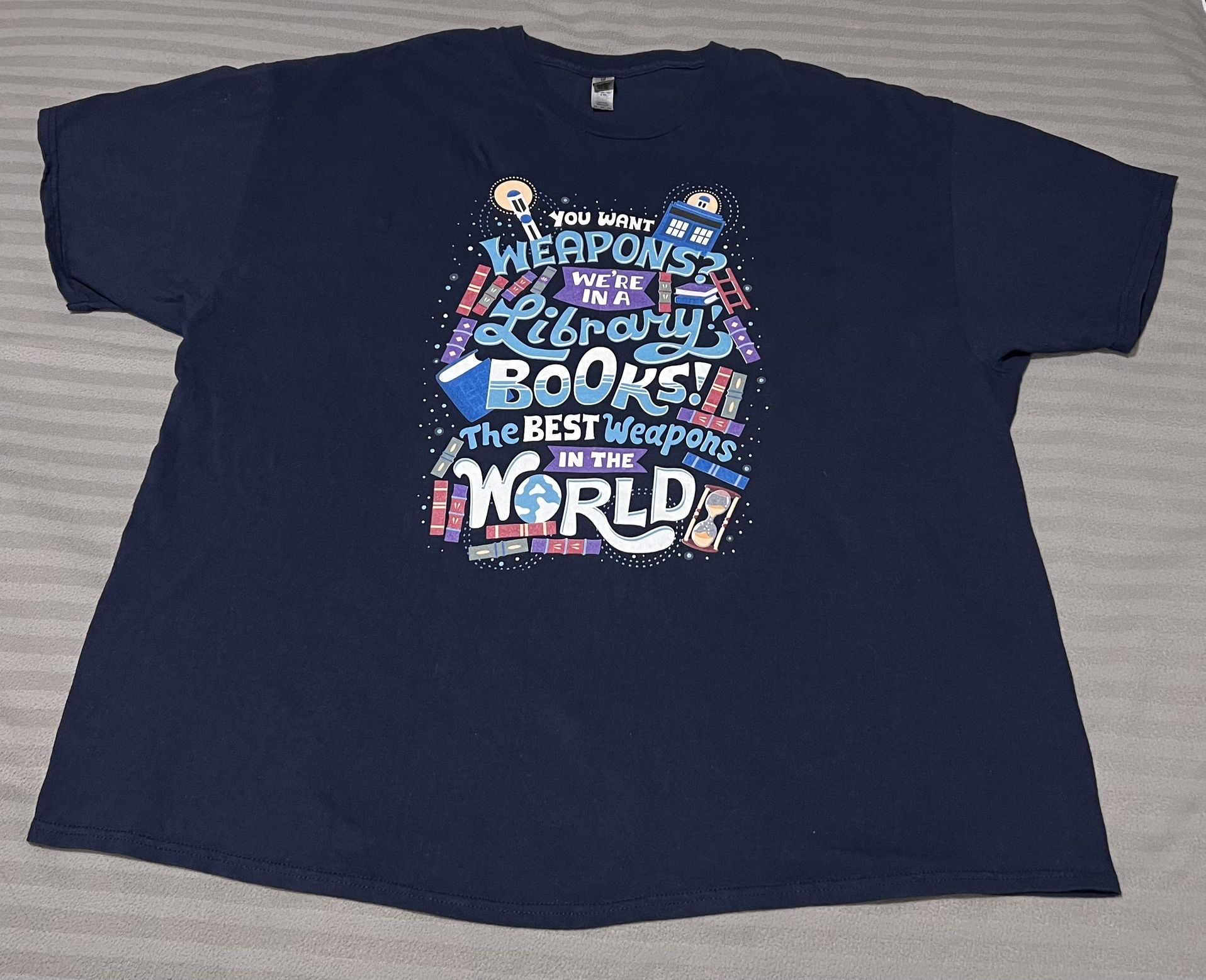Gildan 3XL Blue T Shirt “Books Library” 100% Cotton Pre Owned