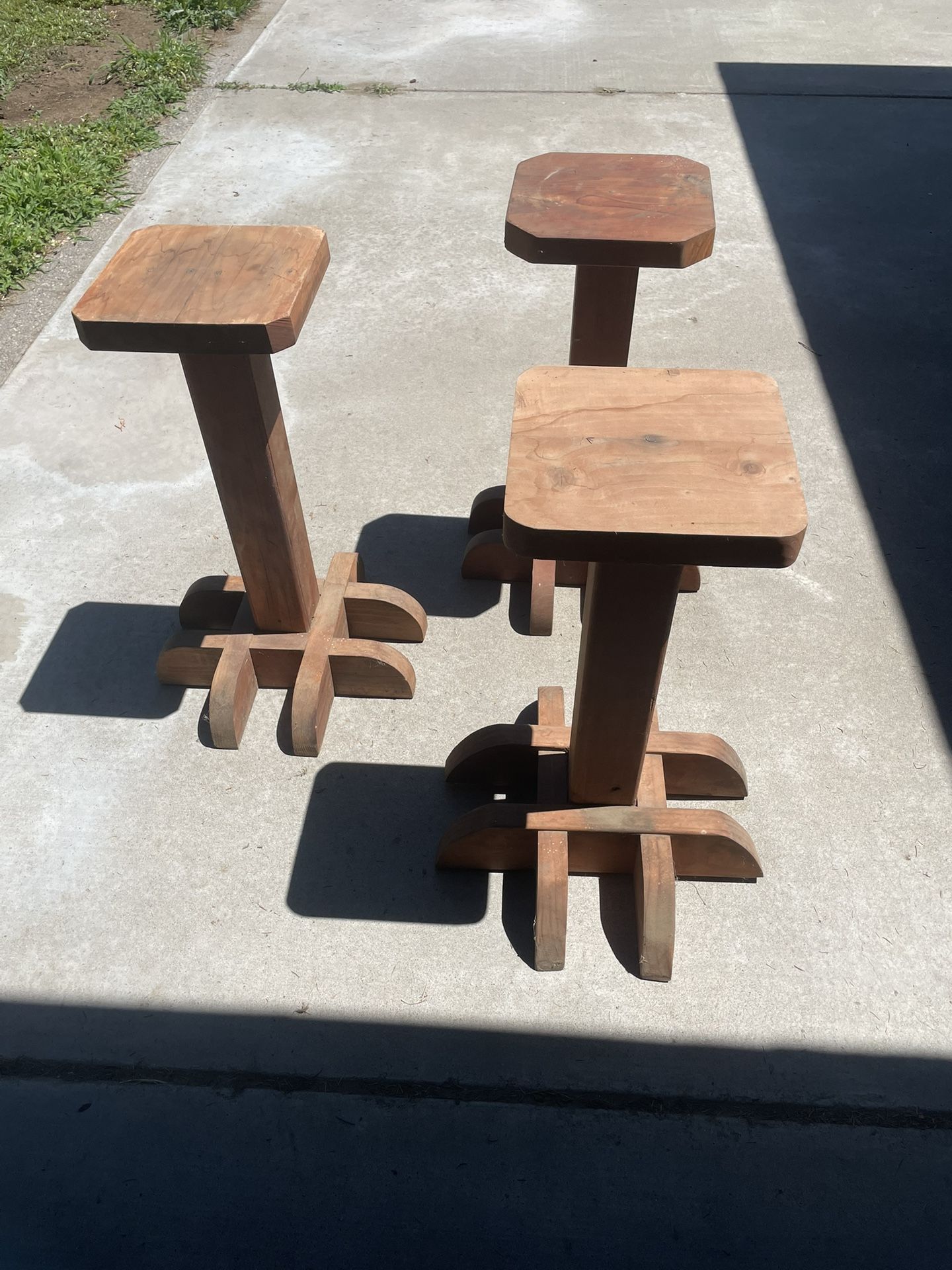 Set Of 3 Handcrafted Rustic Solid Wood Rectangular Pedestal Plant Stands