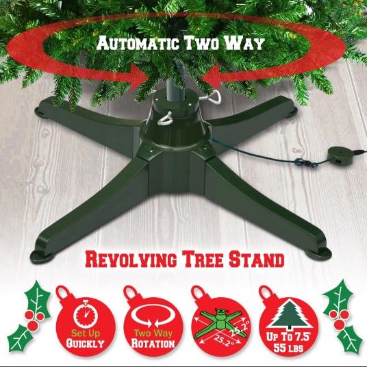 Revolving Christmas Tree Stand, No Twisting Cord, Back And Force Rotation Automatically