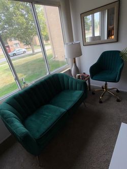 Green Velvet Loveseat Sofa (2 sofa )