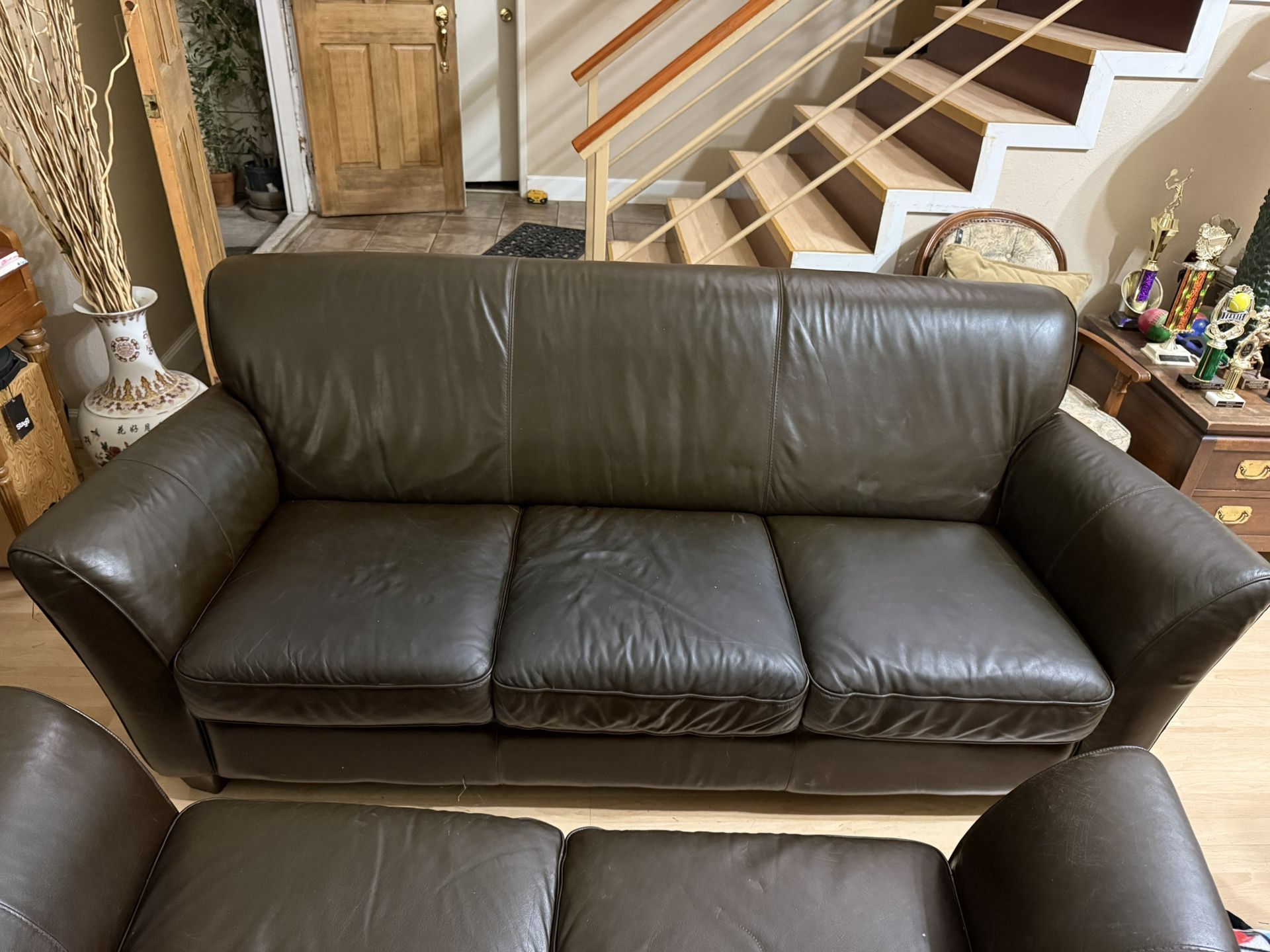 Matching Natuzzi Genuine Leather Sofa and Loveseat.