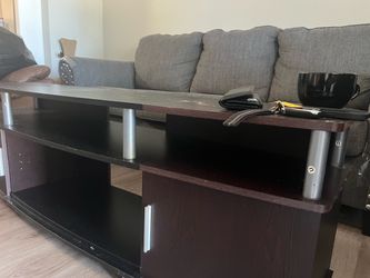 Dark Wood TV Stand with Shelves
