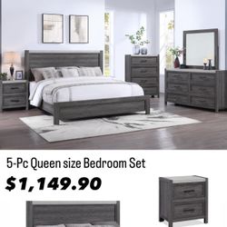 5-Pc Queen Size Bedroom Set. $53 Down Payment 