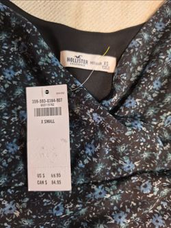 Hollister California Ruched Mesh Mini Dress – Size XS | Floral Black/Blue | NWT