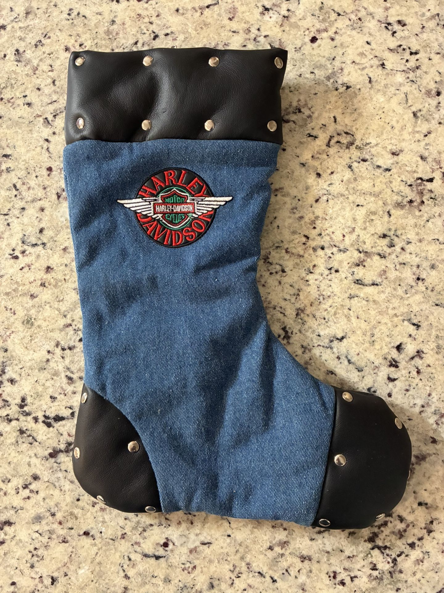 Vintage Harley Davidson Motorcycles Denim Christmas Stocking  