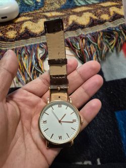 Minimalist Analog Watch Gold Tone Brown Leather Strap