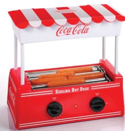 Hot Dog Roller Bun Warmer Nostalgia Grill Machine Cooker. Adjustable Heat (Coca Cola)