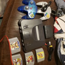 Nintendo 64 Bundle Console,  2 Controllers, Cords, Mario Kart, Paper Mario, Mario Party 1, Mario Party 2