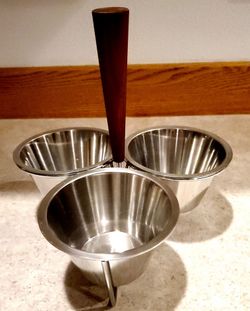 Mid Century Modern Danish Stainless Steel 3- Bowl Condiment Caddy