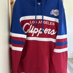 Men's Mitchell & Ness Royal/Red LA Clippers Head Coach Pullover Hoodie Size XL
