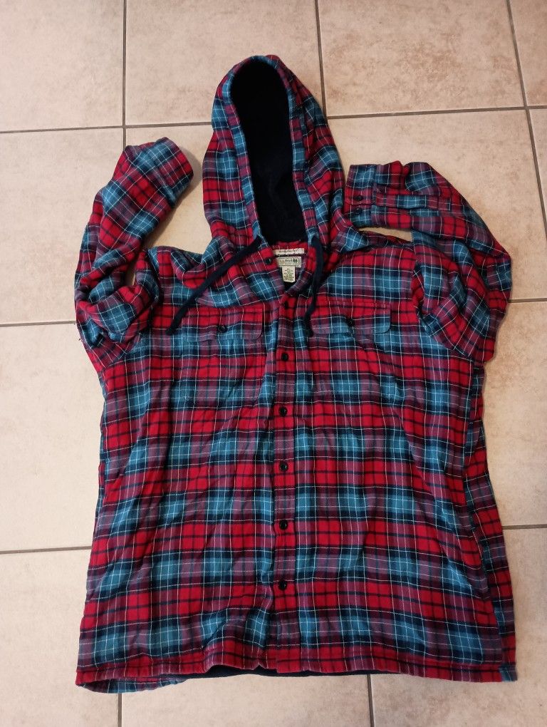 LL Bean Men's Fleece lined Hooded Flannel Shirt XXL