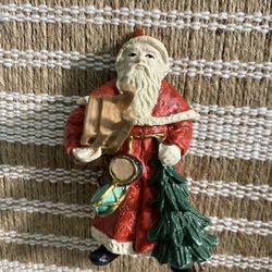 Vintage Hand-Painted Santa Claus Christmas Ornament Figurine with Tree & Toys
